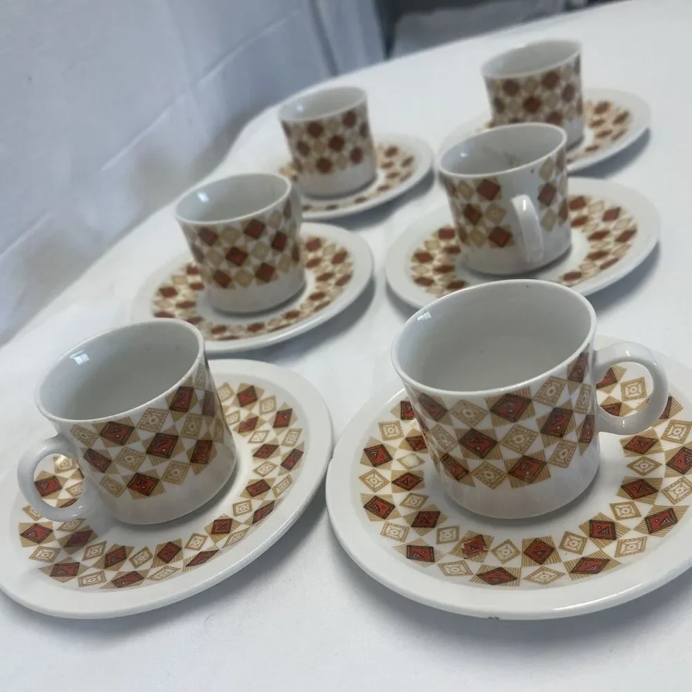 Vintage German Style Set Demitasses Porcelain Tea Espresso MCM Set 6 Cups Saucer